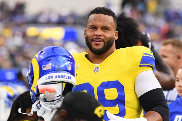 Article image accompanying Aaron Donald's return fires up Rams in rout of Giants on WagerUp Sports News.