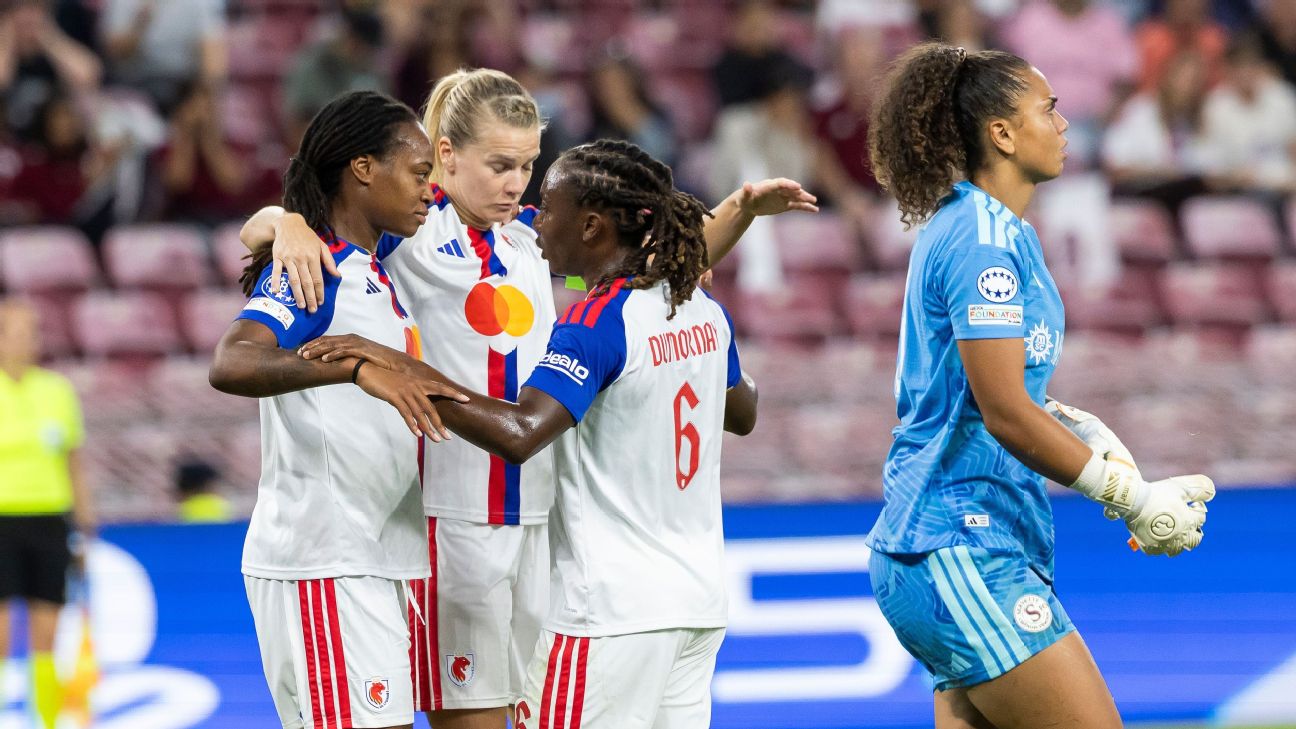 Lyonnes players celebrate after scoring a goal against Servette in the Women's Champions League. — Article image accompanying Katoto hat trick leads Lyonnes in 8-goal Champions League rout on WagerUp Sports News. Lyonnes players celebrate after scoring a goal against Servette in the Women's Champions League. — Article image accompanying Katoto hat trick leads Lyonnes in 8-goal Champions League rout on WagerUp Sports News.
