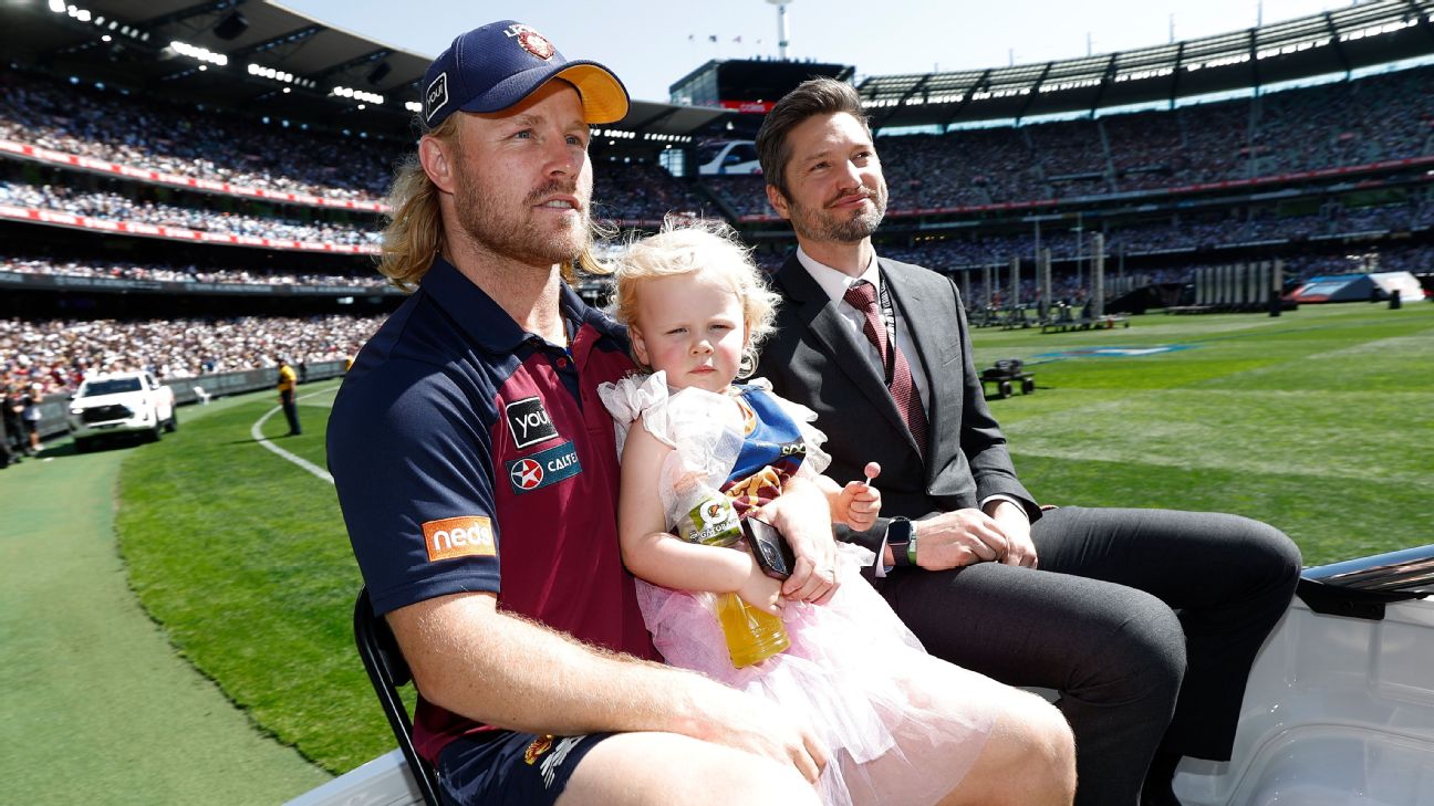 Daniel Rich (left) and Stef Martin on Grand Final day in 2023. — Article image accompanying 'That's just how life pans out': Lions' scars enrich Brisbane's AFL flag fortunes on WagerUp Sports News. Daniel Rich (left) and Stef Martin on Grand Final day in 2023. — Article image accompanying 'That's just how life pans out': Lions' scars enrich Brisbane's AFL flag fortunes on WagerUp Sports News.
