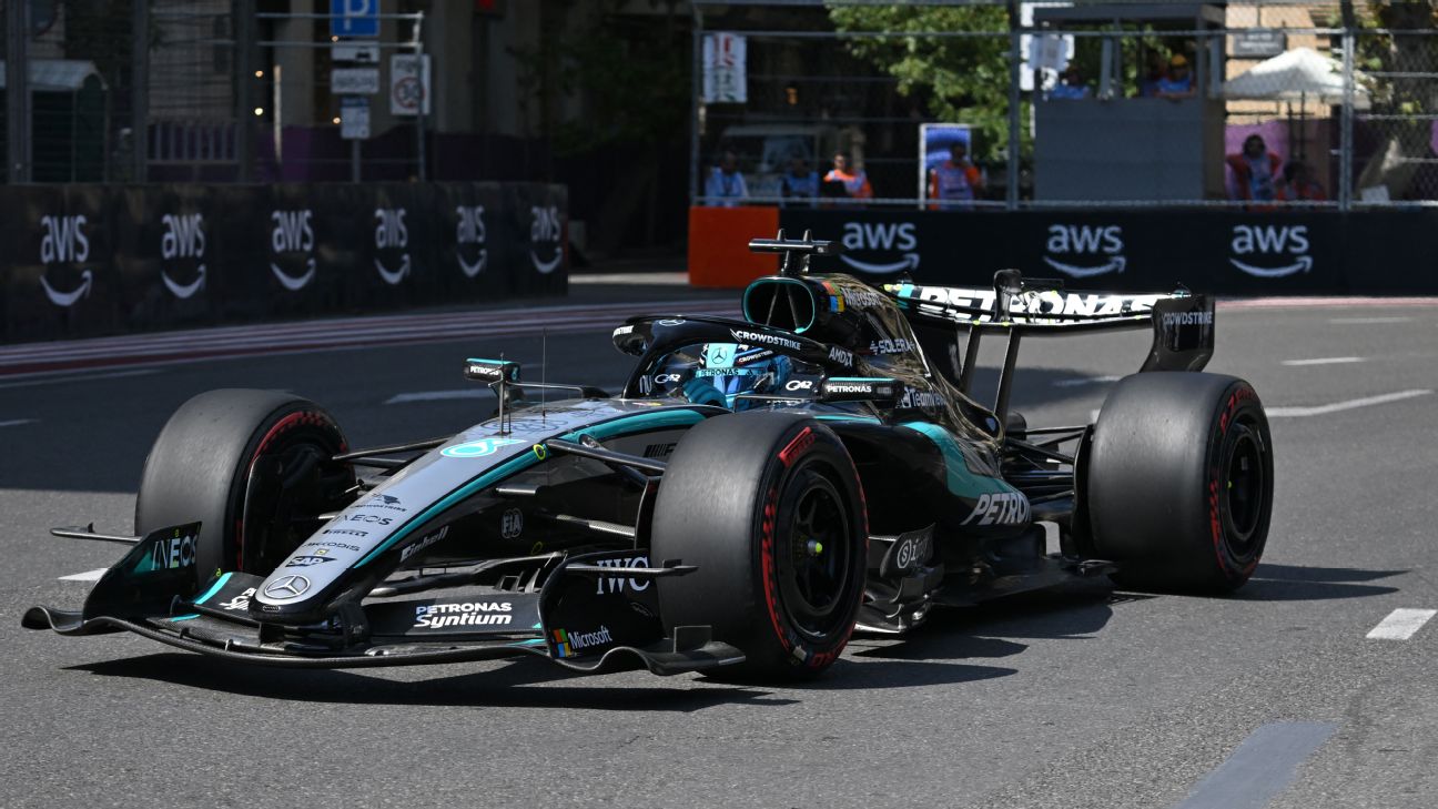 Article image accompanying George Russell leads Kimi Antonelli to Mercedes one-two in second practice at Azerbaijan GP on WagerUp Sports News. Article image accompanying George Russell leads Kimi Antonelli to Mercedes one-two in second practice at Azerbaijan GP on WagerUp Sports News.