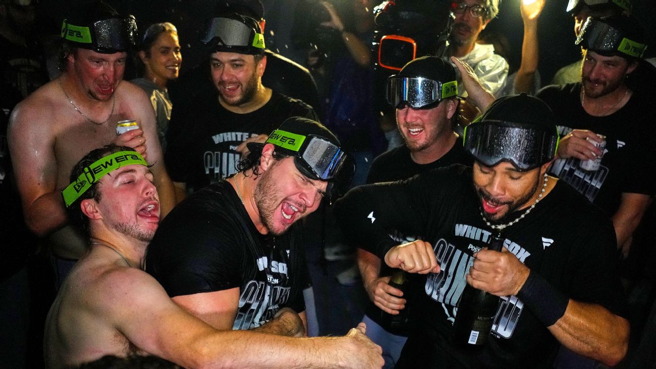 Members of the White Sox celebrate the team's first playoff berth since 2021. — Article image accompanying White Sox clinch playoff berth after three straight 100-loss seasons on WagerUp Sports News.