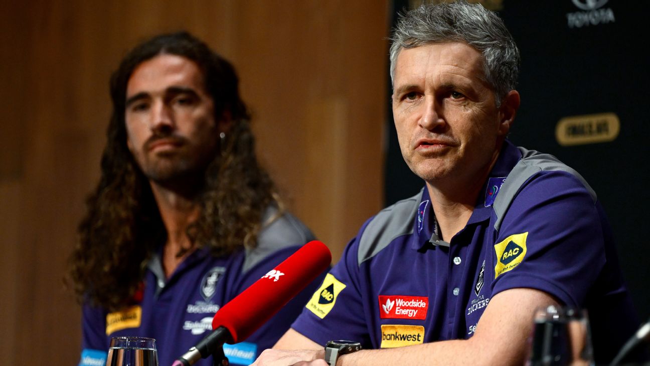 Justin Longmuir, Senior Coach of the Dockers speaks to media during the AFL Grand Final parade. — Article image accompanying Freo coach wants to emulate Lions' sustained success on WagerUp Sports News.