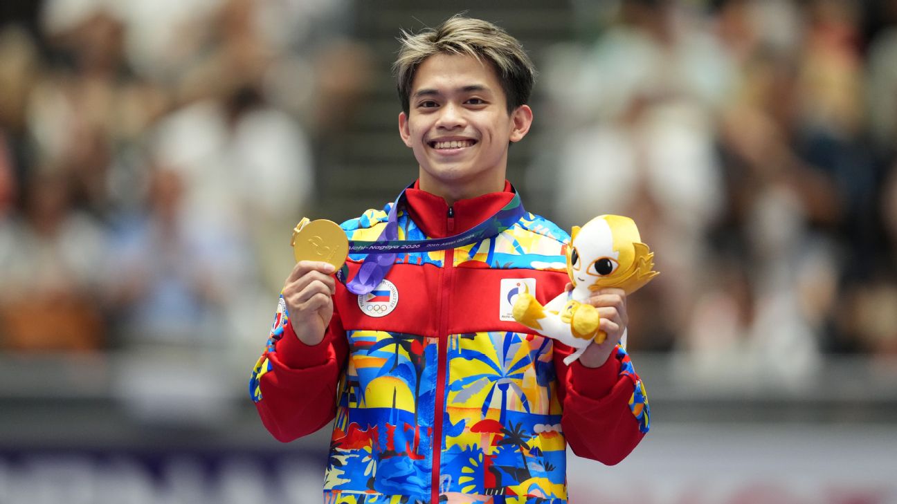 Carlos Yulo. — Article image accompanying Asian Games: Carlos Yulo wins men's vault to claim second gold medal on WagerUp Sports News.