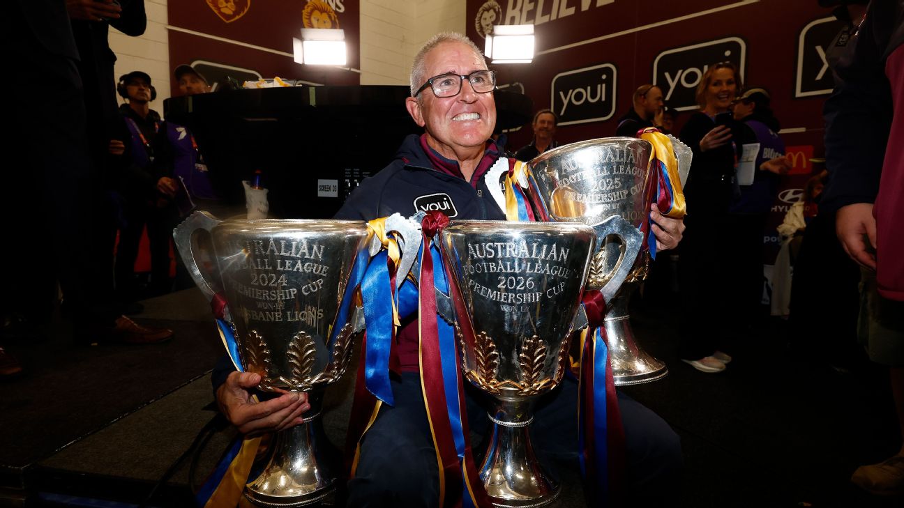Coach Chris Fagan, sitting among the three premiership cups now literally with his fingerprints all over them. — Article image accompanying Triple premiership-winning coach Chris Fagan steps down at Brisbane on WagerUp Sports News. Coach Chris Fagan, sitting among the three premiership cups now literally with his fingerprints all over them. — Article image accompanying Triple premiership-winning coach Chris Fagan steps down at Brisbane on WagerUp Sports News.