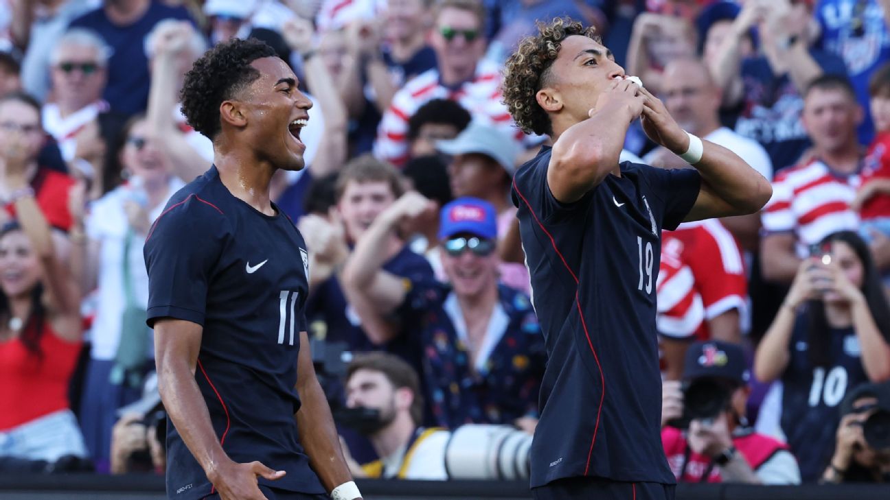 United States players celebrate after scoring a goal against Peru in a friendly in Orlando. — Article image accompanying United States teens shine as new-look side outruns Peru on WagerUp Sports News. United States players celebrate after scoring a goal against Peru in a friendly in Orlando. — Article image accompanying United States teens shine as new-look side outruns Peru on WagerUp Sports News.