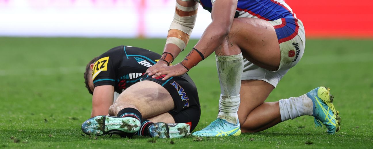 Nathan Cleary lies injured after an incident in the preliminary final. — Article image accompanying Panthers ace Cleary's season over after serious injury on WagerUp Sports News. Nathan Cleary lies injured after an incident in the preliminary final. — Article image accompanying Panthers ace Cleary's season over after serious injury on WagerUp Sports News.