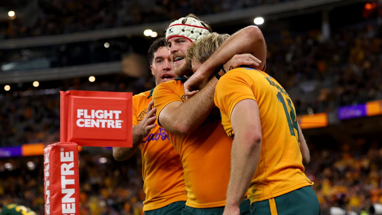 Max Jorgensen of the Wallabies celebrates scoring a try — Article image accompanying Simply incredible: Wallabies take home lessons no coaching plan could ever teach on WagerUp Sports News.