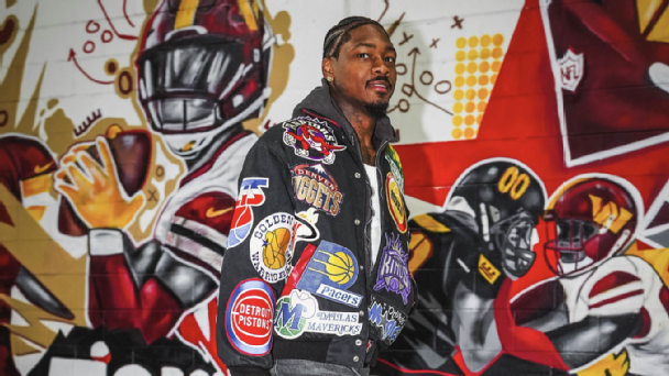 Stefon Diggs rocked black jacket covered in NBA throwback logo patches. — Article image accompanying NFL Week 3's best arrivals, led by Stefon Diggs on WagerUp Sports News. Stefon Diggs rocked black jacket covered in NBA throwback logo patches. — Article image accompanying NFL Week 3's best arrivals, led by Stefon Diggs on WagerUp Sports News.