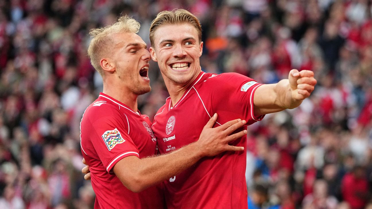Gustav Isaksen and Rasmus Højlund celebrate Denmark's second goal against Wales. — Article image accompanying Craig Bellamy on Wales defeat: 'Really hurting' but team will 'improve' on WagerUp Sports News. Gustav Isaksen and Rasmus Højlund celebrate Denmark's second goal against Wales. — Article image accompanying Craig Bellamy on Wales defeat: 'Really hurting' but team will 'improve' on WagerUp Sports News.