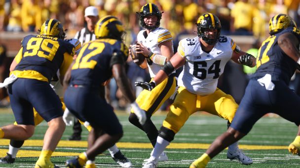 As time expired in the fourth quarter, Iowa QB Hank Brown threw a touchdown pass to seal the win against Michigan in Week 4. — Article image accompanying 2026-27 Week 4 College Football Playoff, bowl projections on WagerUp Sports News. As time expired in the fourth quarter, Iowa QB Hank Brown threw a touchdown pass to seal the win against Michigan in Week 4. — Article image accompanying 2026-27 Week 4 College Football Playoff, bowl projections on WagerUp Sports News.