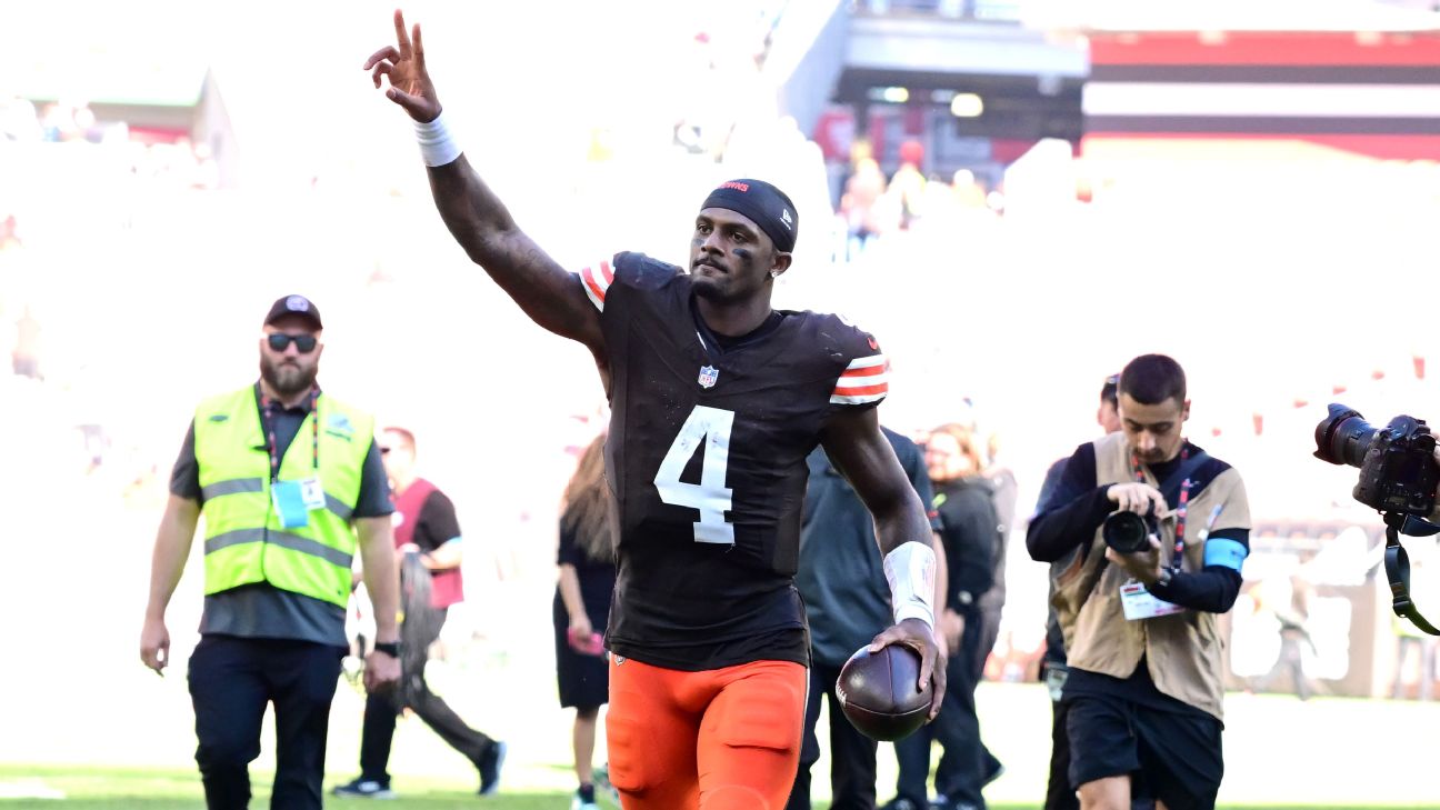 Deshaun Watson celebrates the Browns' victory in their home opener after leading another fourth-quarter game-winning drive. — Article image accompanying Deshaun Watson wins over Browns' fans with performance in win on WagerUp Sports News. Deshaun Watson celebrates the Browns' victory in their home opener after leading another fourth-quarter game-winning drive. — Article image accompanying Deshaun Watson wins over Browns' fans with performance in win on WagerUp Sports News.