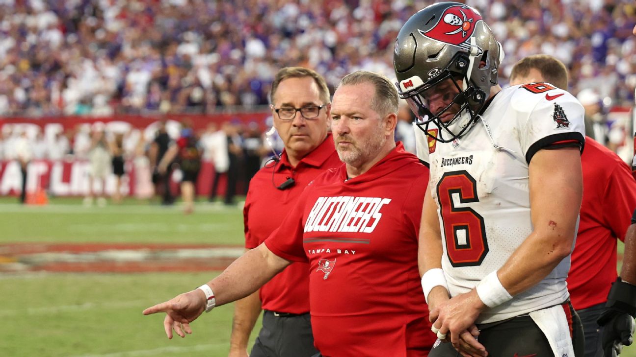 Article image accompanying Bucs QB Baker Mayfield has dislocated thumb, will undergo MRI on WagerUp Sports News. Article image accompanying Bucs QB Baker Mayfield has dislocated thumb, will undergo MRI on WagerUp Sports News.