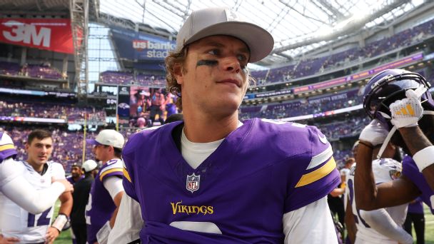 In 10 games since being drafted No. 10 in 2024 by the Vikings, J.J. McCarthy thew for 1,632 yards with 11 TDs, 12 INTs and a 35.6 QBR. — Article image accompanying McCarthy exits Vikings as one of franchise's biggest draft busts on WagerUp Sports News. In 10 games since being drafted No. 10 in 2024 by the Vikings, J.J. McCarthy thew for 1,632 yards with 11 TDs, 12 INTs and a 35.6 QBR. — Article image accompanying McCarthy exits Vikings as one of franchise's biggest draft busts on WagerUp Sports News.