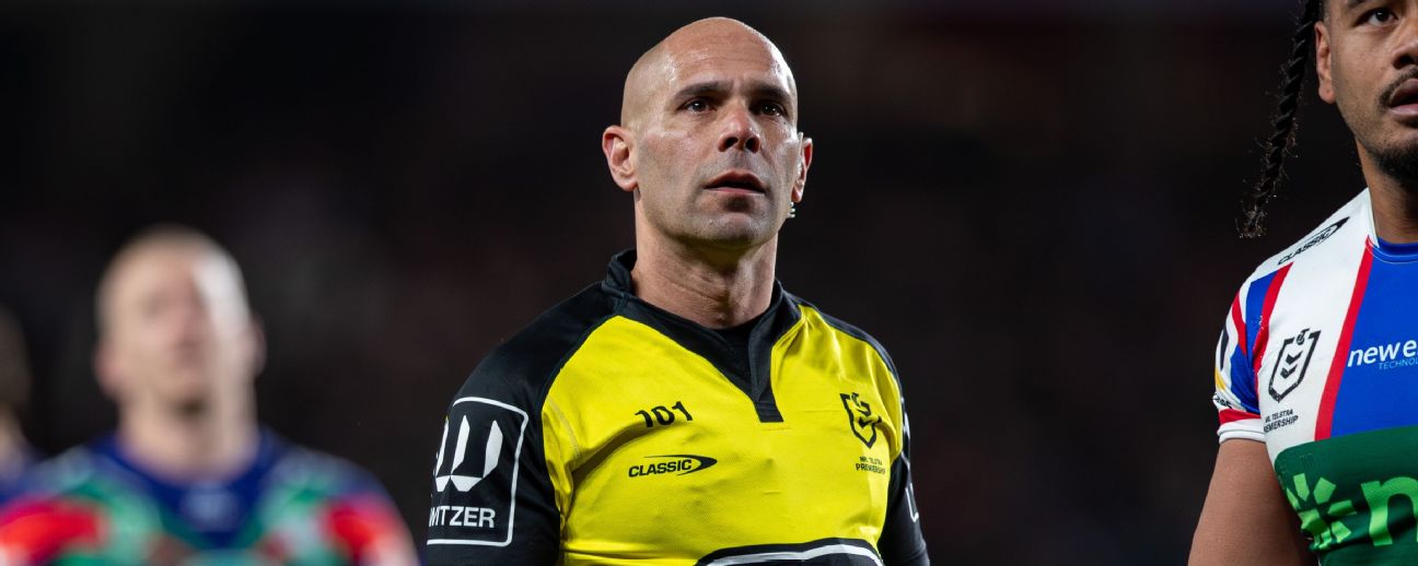 Ashley Klein won't play any part in the officiating of the 2026 NRL Grand Final between the Roosters and Knights — Article image accompanying NRL: No Ashley Klein as officials confirmed for Grand Final on WagerUp Sports News. Ashley Klein won't play any part in the officiating of the 2026 NRL Grand Final between the Roosters and Knights — Article image accompanying NRL: No Ashley Klein as officials confirmed for Grand Final on WagerUp Sports News.