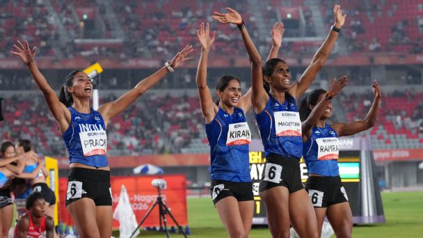 Prachi, Kiran, Poovamma and Vithya Ramraj - India's relay stars. — Article image accompanying Asian Games 2026: India's relay stars deliver lone athletics gold and underline women's 4x400m legacy on WagerUp Sports News. Prachi, Kiran, Poovamma and Vithya Ramraj - India's relay stars. — Article image accompanying Asian Games 2026: India's relay stars deliver lone athletics gold and underline women's 4x400m legacy on WagerUp Sports News.