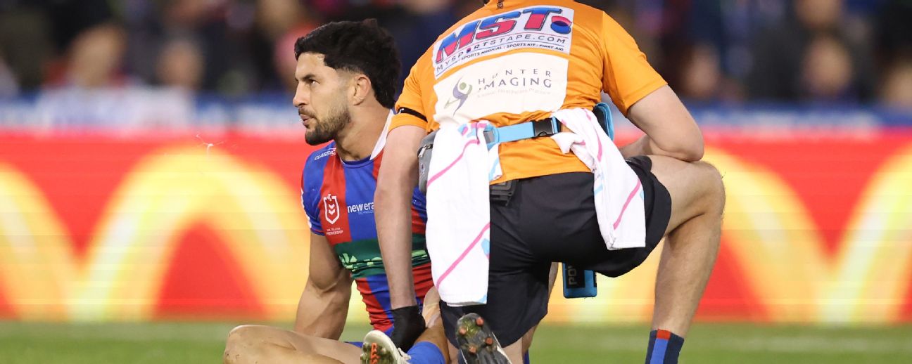 Dylan Brown had his NRL season ended in Round 24 by an ACL injury — Article image accompanying How Newcastle's marquee man Dylan Brown found a new role amid Knights' stunning rise on WagerUp Sports News. Dylan Brown had his NRL season ended in Round 24 by an ACL injury — Article image accompanying How Newcastle's marquee man Dylan Brown found a new role amid Knights' stunning rise on WagerUp Sports News.