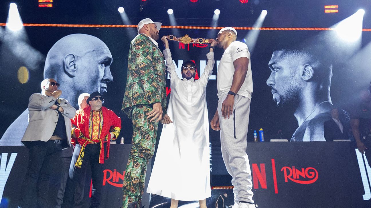 Article image accompanying Tyson Fury and Anthony Joshua show respect at first press conference ahead of December showdown on WagerUp Sports News. Article image accompanying Tyson Fury and Anthony Joshua show respect at first press conference ahead of December showdown on WagerUp Sports News.