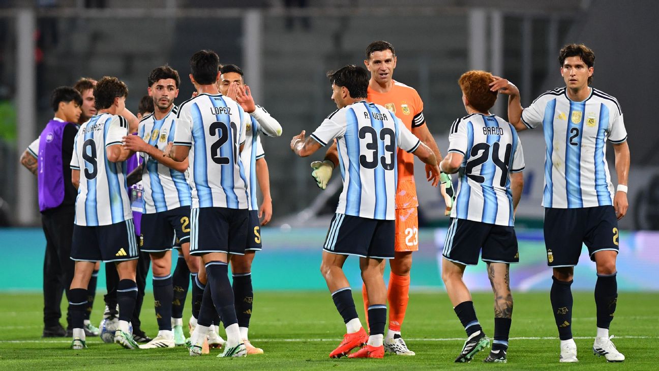 Argentina players celebrate after beating Bolivia in a friendly in Cordoba on Wednesday night. — Article image accompanying Argentina beat Bolivia in first game of post-Lionel Messi era on WagerUp Sports News. Argentina players celebrate after beating Bolivia in a friendly in Cordoba on Wednesday night. — Article image accompanying Argentina beat Bolivia in first game of post-Lionel Messi era on WagerUp Sports News.