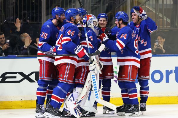 The Rangers' Igor Shesterkin celebrates with his teammates after scoring a goal in Thursday's win over Tampa Bay. — Article image accompanying Rangers' Igor Shesterkin becomes 18th NHL goalie to score a goal on WagerUp Sports News. The Rangers' Igor Shesterkin celebrates with his teammates after scoring a goal in Thursday's win over Tampa Bay. — Article image accompanying Rangers' Igor Shesterkin becomes 18th NHL goalie to score a goal on WagerUp Sports News.