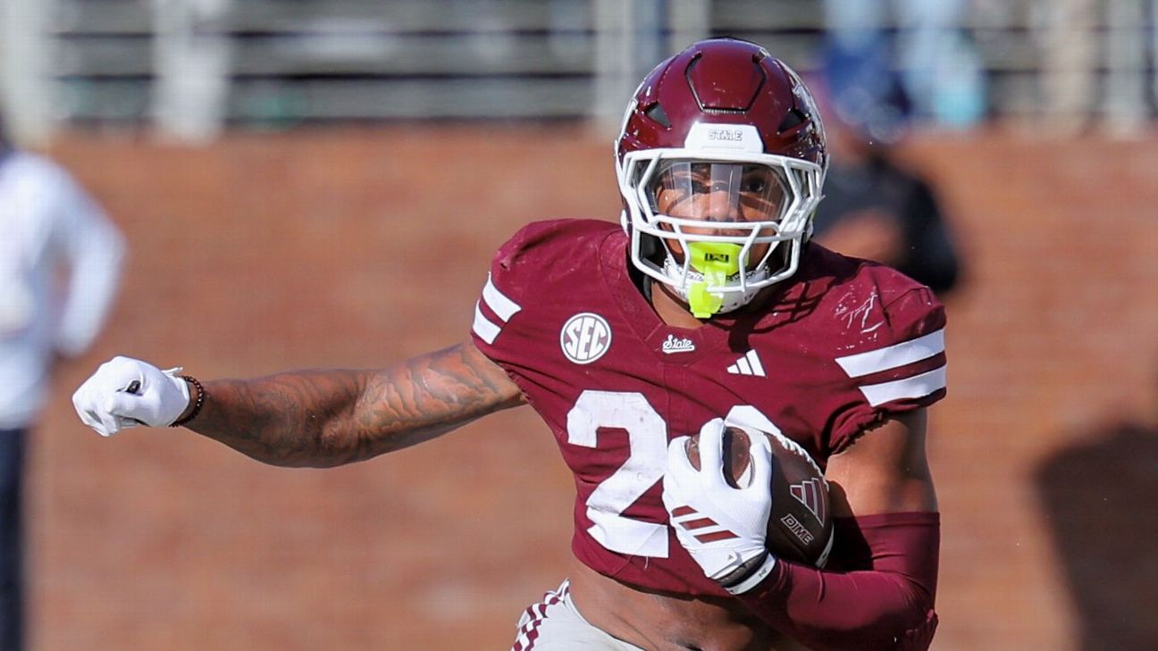 Article image accompanying Mississippi State RB Fluff Bothwell exits vs. Alabama after 1 carry on WagerUp Sports News. Article image accompanying Mississippi State RB Fluff Bothwell exits vs. Alabama after 1 carry on WagerUp Sports News.