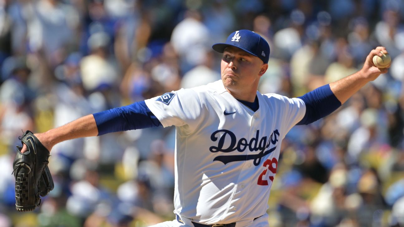 Tarik Skubal pitches for the Dodgers in Game 1 of the NLDS against the Braves.