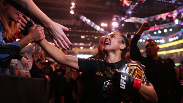 Natalia Silva celebrated with fans after winning the women's flyweight title at UFC 332. — Article image accompanying All-time UFC women's flyweight champions on WagerUp Sports News.