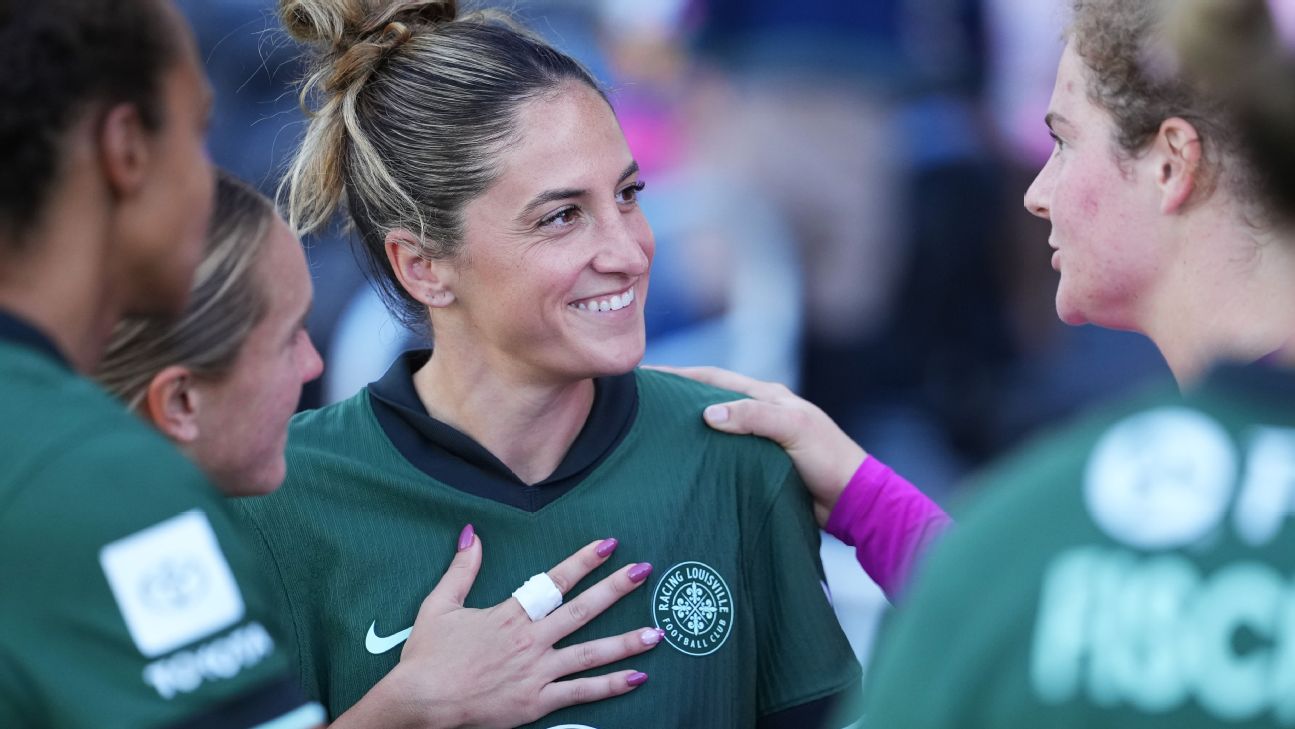 Savannah DeMelo smiles with Racing Louisville teammates during her return to the field against Utah Royals. — Article image accompanying NWSL: DeMelo returns, Debinha hits hat trick, USWNT's Wilson sees red on WagerUp Sports News. Savannah DeMelo smiles with Racing Louisville teammates during her return to the field against Utah Royals. — Article image accompanying NWSL: DeMelo returns, Debinha hits hat trick, USWNT's Wilson sees red on WagerUp Sports News.