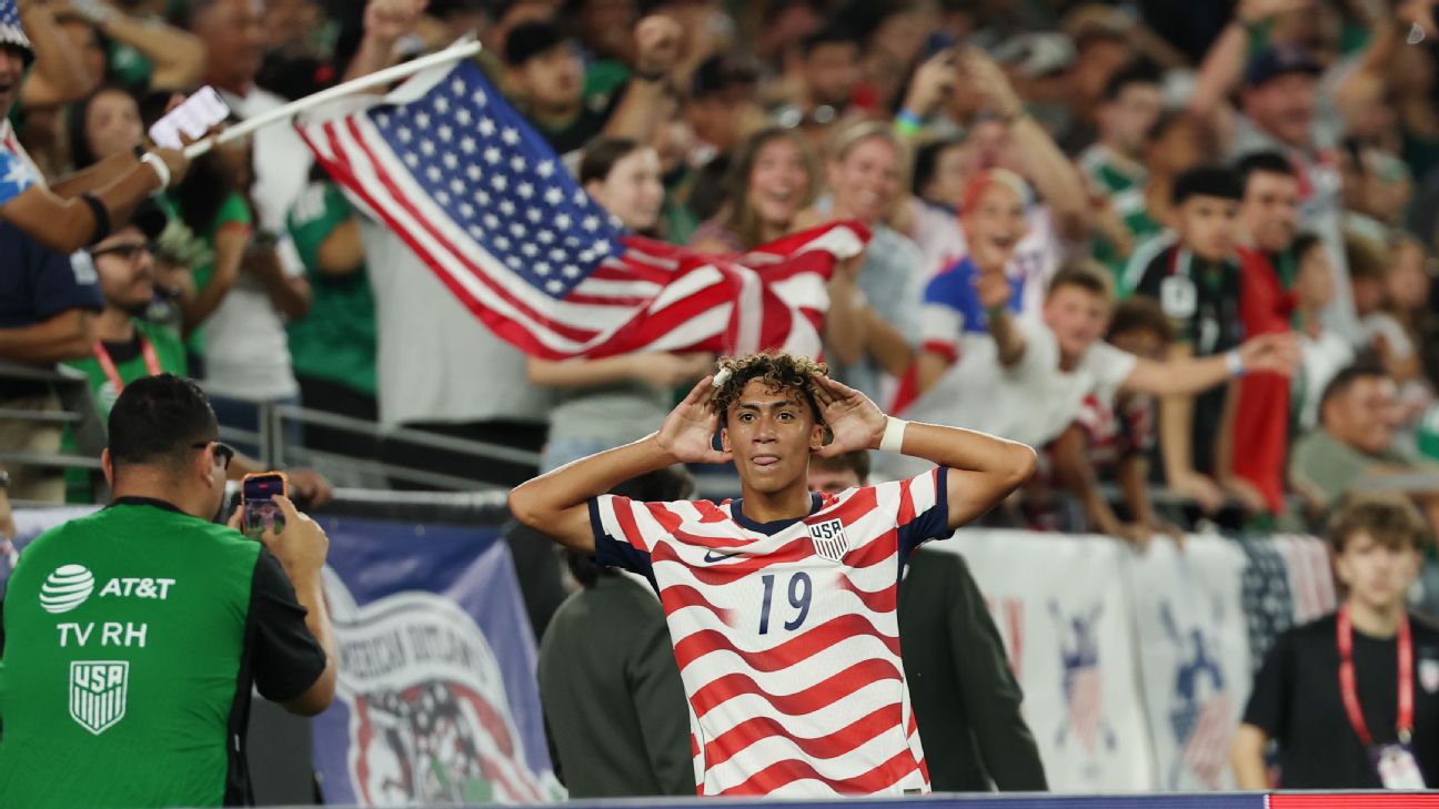 Julian Hall celebrates scoring the United States' first goal against Mexico. — Article image accompanying USMNT's young stars shine to give Pochettino 'fantastic problem' on WagerUp Sports News. Julian Hall celebrates scoring the United States' first goal against Mexico. — Article image accompanying USMNT's young stars shine to give Pochettino 'fantastic problem' on WagerUp Sports News.