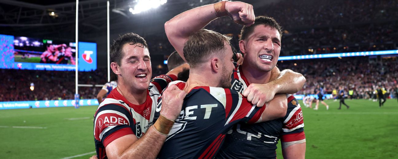 Victor Radley and teammates celebrate victory in the 2026 NRL Grand Final. — Article image accompanying Roosters beat Knights to claim sweet 16th title on WagerUp Sports News. Victor Radley and teammates celebrate victory in the 2026 NRL Grand Final. — Article image accompanying Roosters beat Knights to claim sweet 16th title on WagerUp Sports News.