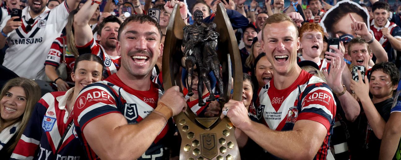 Reece Robson and Daly Cherry-Evans of the Roosters celebrate with the Provan-Summons Trophy. — Article image accompanying A fairytale Knights run ends in a Newcastle nightmare on WagerUp Sports News. Reece Robson and Daly Cherry-Evans of the Roosters celebrate with the Provan-Summons Trophy. — Article image accompanying A fairytale Knights run ends in a Newcastle nightmare on WagerUp Sports News.