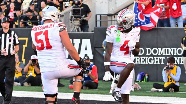 Jeremiah Smith hits the Heisman pose after scoring against Iowa. — Article image accompanying College football takeaways: Lasting impressions from Week 5 on WagerUp Sports News.