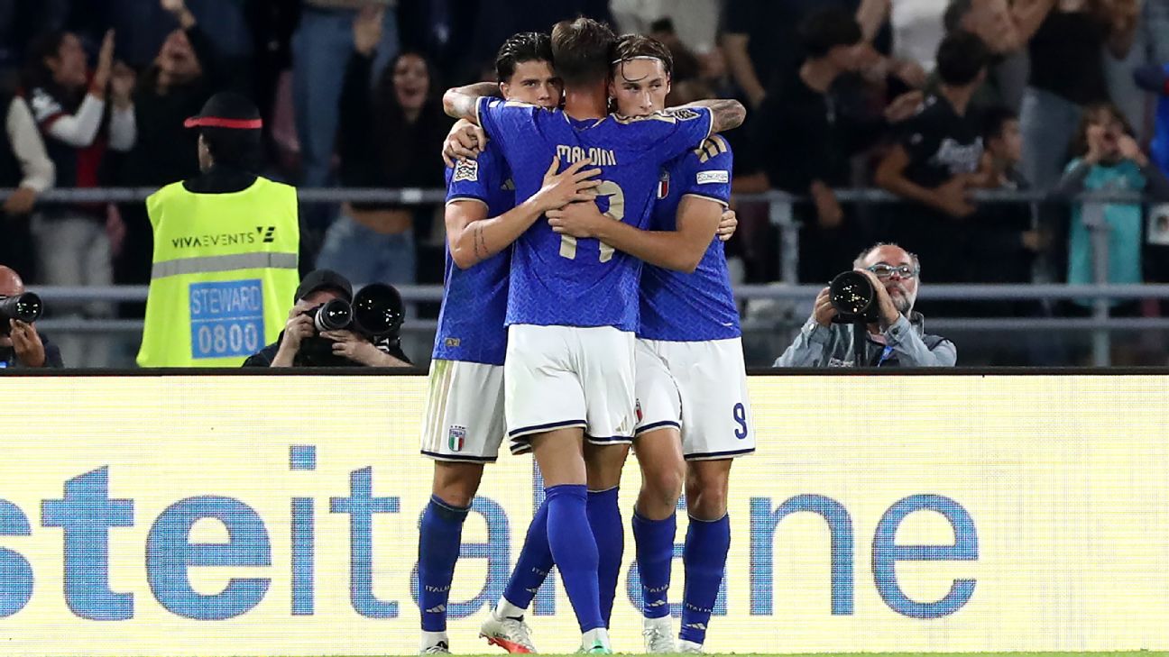 Italy players celebrate after scoring a goal against Turkiye in the Nations League. — Article image accompanying Italian renaissance continues with runaway win over Türkiye on WagerUp Sports News. Italy players celebrate after scoring a goal against Turkiye in the Nations League. — Article image accompanying Italian renaissance continues with runaway win over Türkiye on WagerUp Sports News.