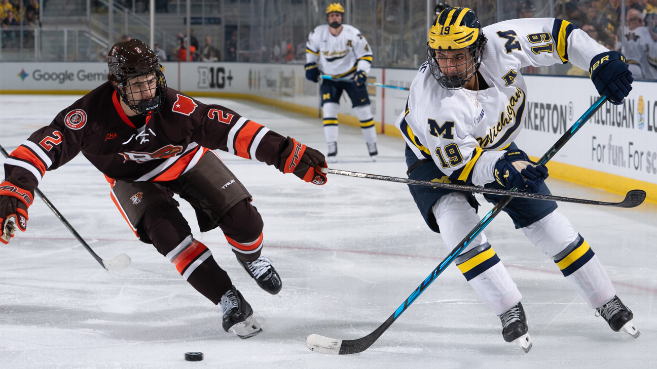 Michael Hage had two goals and an assist in Michigan's season opener against Bowling Green. — Article image accompanying The top NCAA hockey teams to watch for high-end prospects in 2026-27 on WagerUp Sports News. Michael Hage had two goals and an assist in Michigan's season opener against Bowling Green. — Article image accompanying The top NCAA hockey teams to watch for high-end prospects in 2026-27 on WagerUp Sports News.