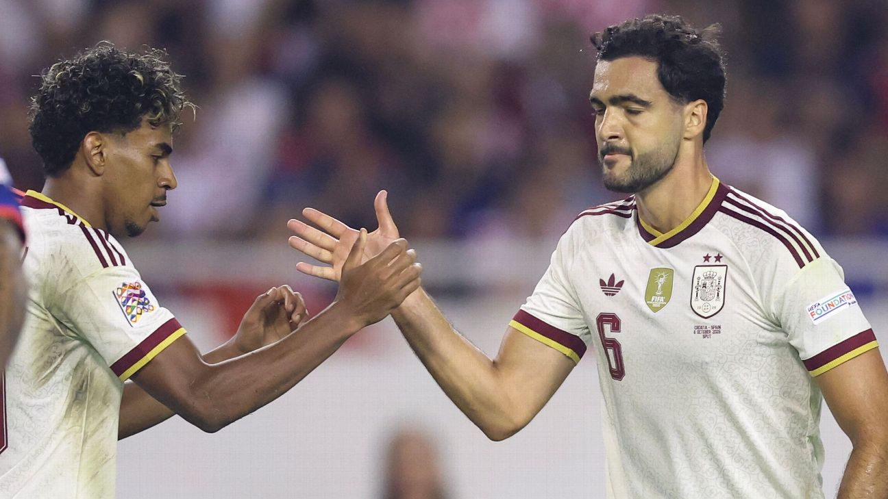 Spain players celebrate after scoring a goal against Croatia in the Nations League. — Article image accompanying 'Instatiable' Spain win 4th game of window, streak at 43 games on WagerUp Sports News. Spain players celebrate after scoring a goal against Croatia in the Nations League. — Article image accompanying 'Instatiable' Spain win 4th game of window, streak at 43 games on WagerUp Sports News.
