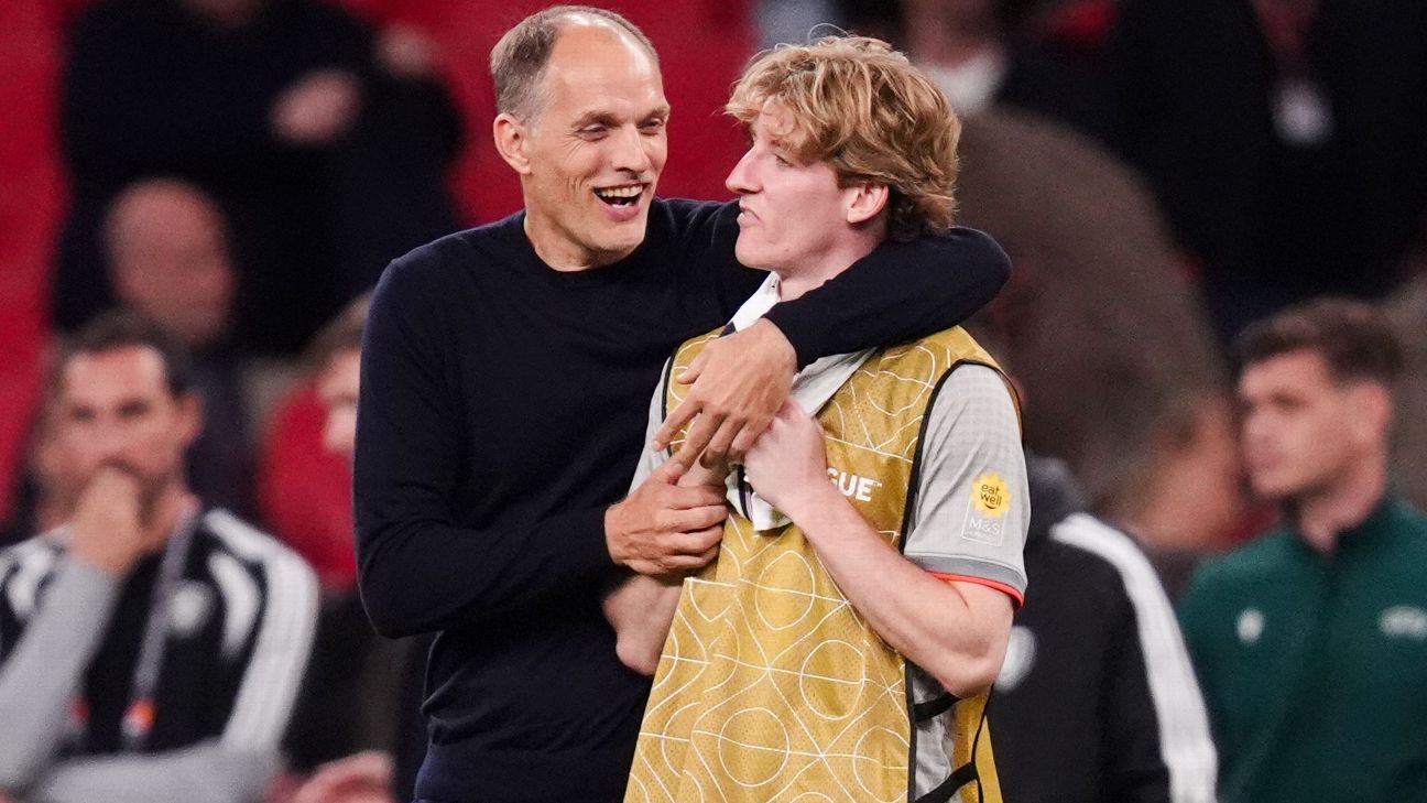 England coach Thomas Tuchel embraces Anthony Gordon following the UEFA Nations League win over Czechia. — Article image accompanying Thomas Tuchel: Competition for England places stronger than ever on WagerUp Sports News. England coach Thomas Tuchel embraces Anthony Gordon following the UEFA Nations League win over Czechia. — Article image accompanying Thomas Tuchel: Competition for England places stronger than ever on WagerUp Sports News.