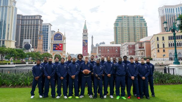 The Dallas Mavericks take a team photo in Macao, China, for the China Games. — Article image accompanying Rockets, Mavs take China: Highlights, top scenes from off the court on WagerUp Sports News.