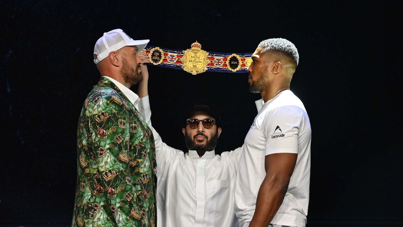 Tyson Fury, left, is a betting favorite to defeat Anthony Joshua in a heavyweight bout in Cardiff, Wales on Dec. 11. — Article image accompanying Frank Warren confirms Tyson Fury vs. Anthony Joshua to fight for WBA heavyweight title on WagerUp Sports News. Tyson Fury, left, is a betting favorite to defeat Anthony Joshua in a heavyweight bout in Cardiff, Wales on Dec. 11. — Article image accompanying Frank Warren confirms Tyson Fury vs. Anthony Joshua to fight for WBA heavyweight title on WagerUp Sports News.