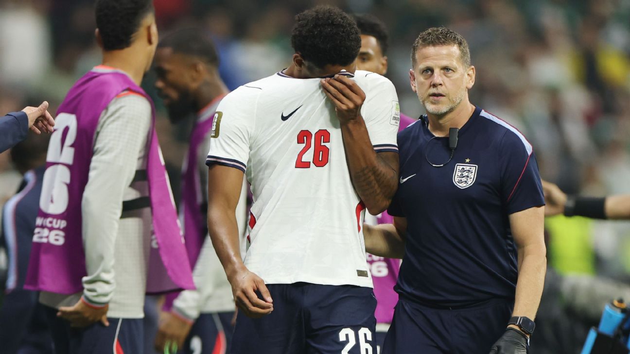 Jarell Quansah reacts after his red card in England's World Cup clash with Mexico. — Article image accompanying England's Jarell Quansah vows to learn from 'gut-wrenching' WC red card on WagerUp Sports News. Jarell Quansah reacts after his red card in England's World Cup clash with Mexico. — Article image accompanying England's Jarell Quansah vows to learn from 'gut-wrenching' WC red card on WagerUp Sports News.