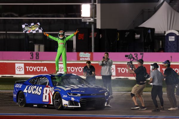 Brexton Busch, a budding racer himself, climbed on the No. 8 car's roof and honored his dad by doing his traditional bow with a checkered flag after performing a burnout during the Kyle Busch Celebration of Life at Charlotte Motor Speedway on Friday. — Article image accompanying Kyle Busch's life celebrated in ceremony at Charlotte Motor Speedway on WagerUp Sports News.