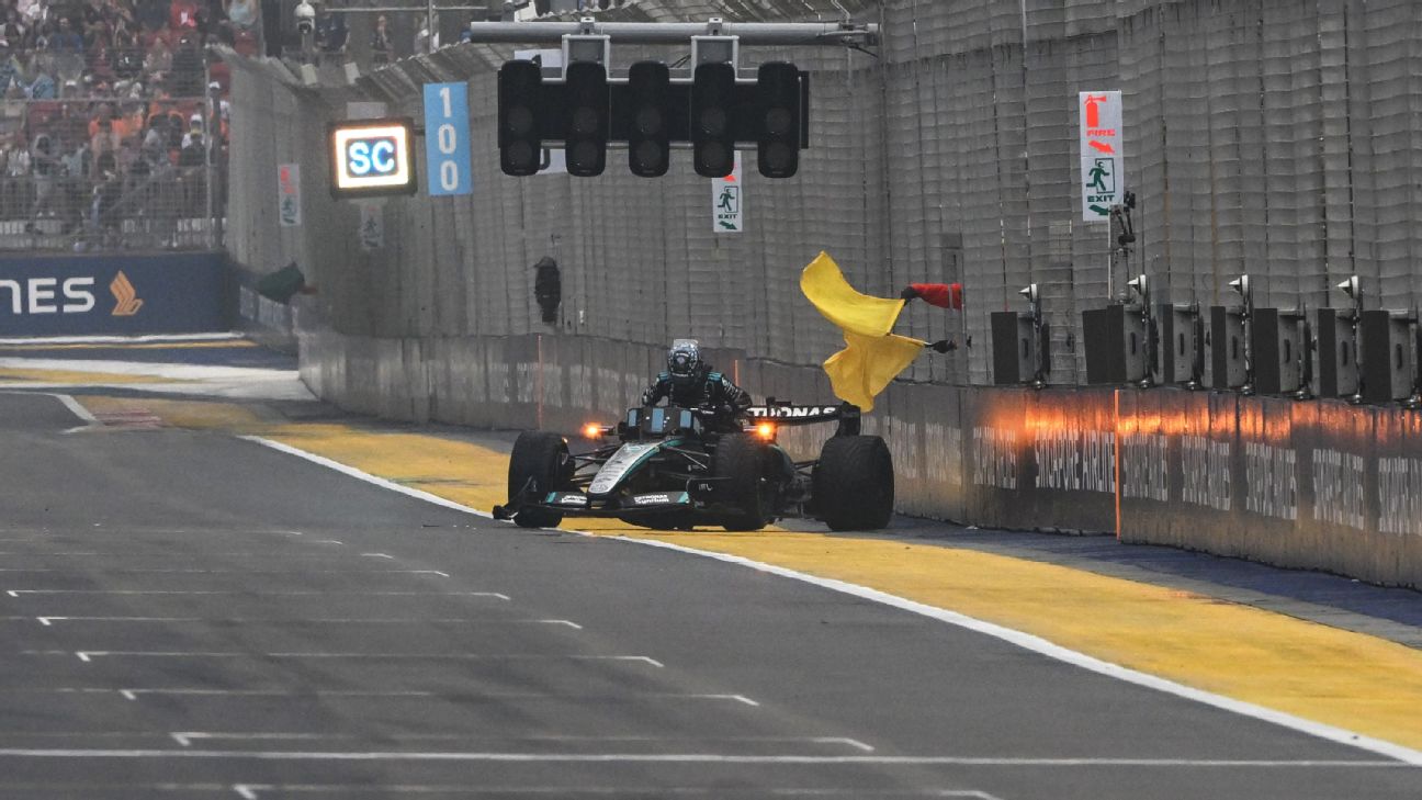Article image accompanying Singapore Grand Prix: George Russell crashes out of sprint after taking early lead on WagerUp Sports News.