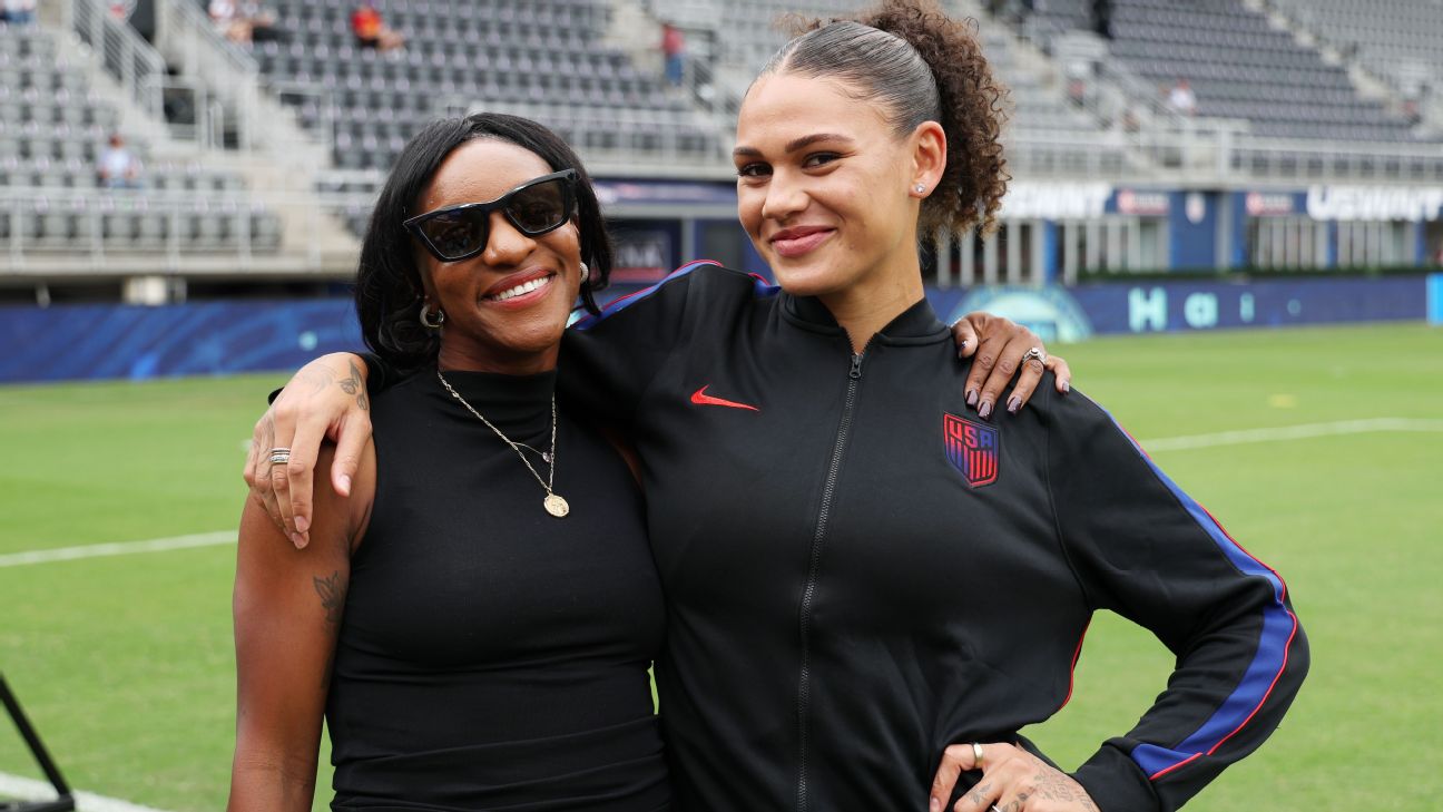 Crystal Dunn poses with Trinity Rodman prior to the United States' friendly with Spain. — Article image accompanying Crystal Dunn 'at peace' as USWNT legend honored before Spain game on WagerUp Sports News. Crystal Dunn poses with Trinity Rodman prior to the United States' friendly with Spain. — Article image accompanying Crystal Dunn 'at peace' as USWNT legend honored before Spain game on WagerUp Sports News.