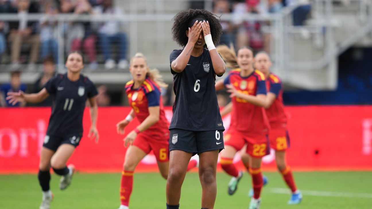 Lily Yohannes reacts after missing a penalty in the United States' loss to Spain.