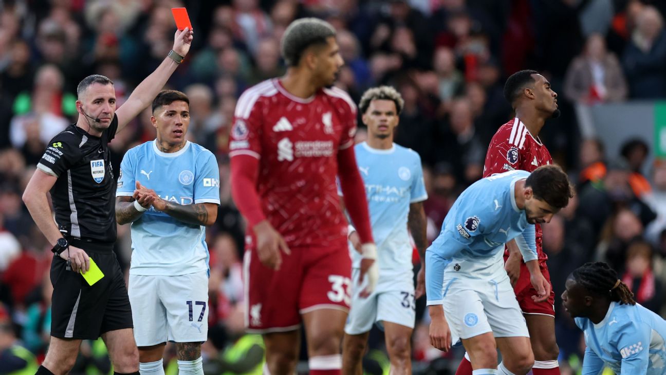 Ryan Gravenberch was shown his marching orders after bookable fouls against Elliot Anderson and then Jeremy Doku. — Article image accompanying Liverpool's Andoni Iraola: Ryan Gravenberch did not deserve two yellows in Man City loss on WagerUp Sports News. Ryan Gravenberch was shown his marching orders after bookable fouls against Elliot Anderson and then Jeremy Doku. — Article image accompanying Liverpool's Andoni Iraola: Ryan Gravenberch did not deserve two yellows in Man City loss on WagerUp Sports News.