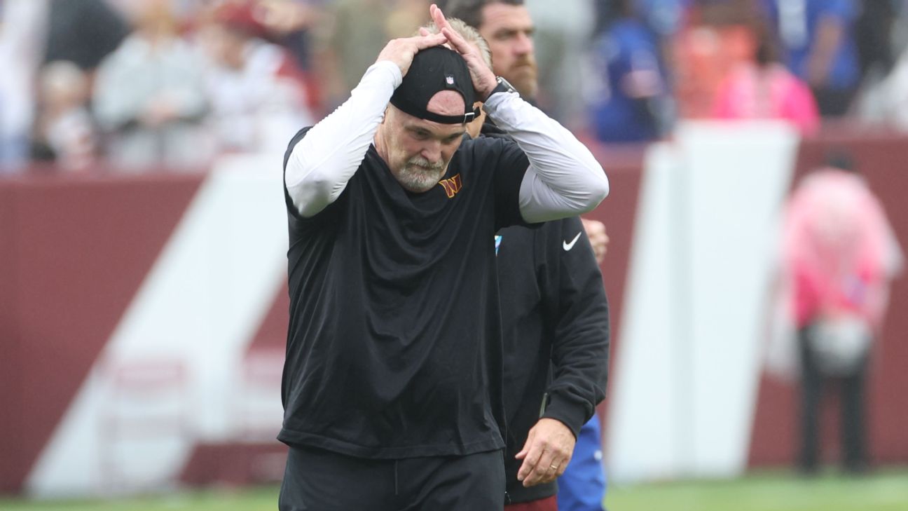 Commanders coach Dan Quinn was in disbelief after his team botched a chance to try for a game-winning field goal in overtime.
