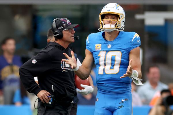 "The way [Justin Herbert] competes, it's like few others I've ever seen," Chargers coach Jim Harbaugh said. "He's doing anything and everything week in to help us win, and I applaud those that do that."