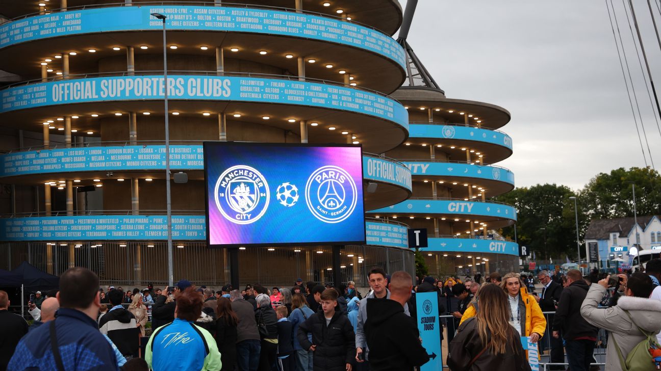 General view outside the Stadium ahead of the UEFA Champions League 2026/27 League Phase MD2 match between Manchester City and Paris Saint-Germain