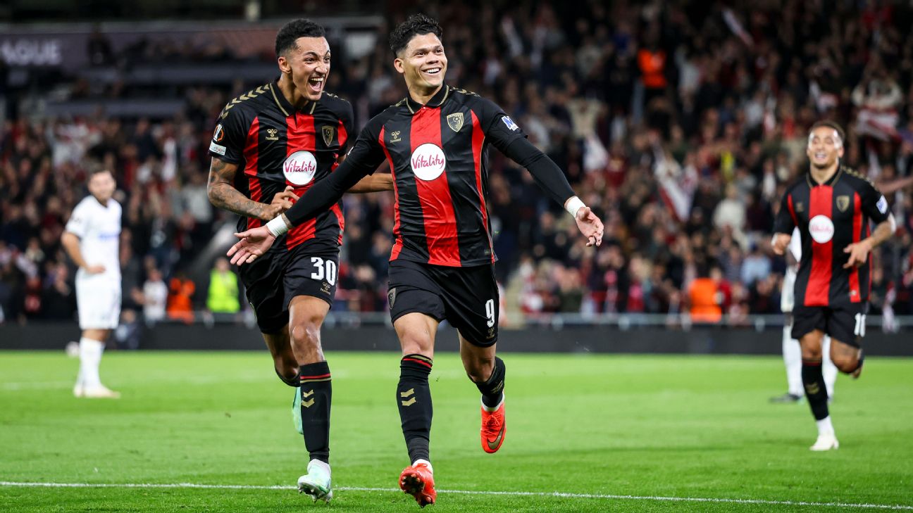 Evanilson celebrates after opening the scoring for Bournemouth in their win over Sturm Graz. — Article image accompanying Bournemouth beat Sturm Graz for dream European home debut on WagerUp Sports News. Evanilson celebrates after opening the scoring for Bournemouth in their win over Sturm Graz. — Article image accompanying Bournemouth beat Sturm Graz for dream European home debut on WagerUp Sports News.