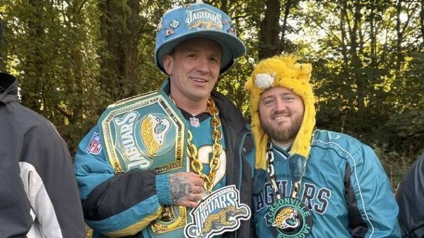 Francis Sweeney (left) and Jamie Phillips are British supporters who have adopted diehard Jaguars fandom over the years.