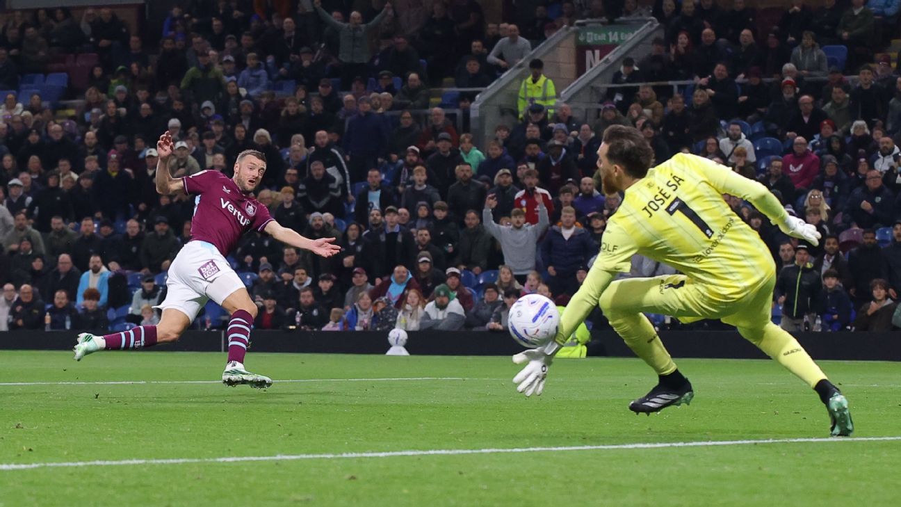 Jamie Vardy signed a one-year deal at Burnley this summer. — Article image accompanying Jamie Vardy scores in 20th consecutive season as Burnley beaten by Wolves on WagerUp Sports News.