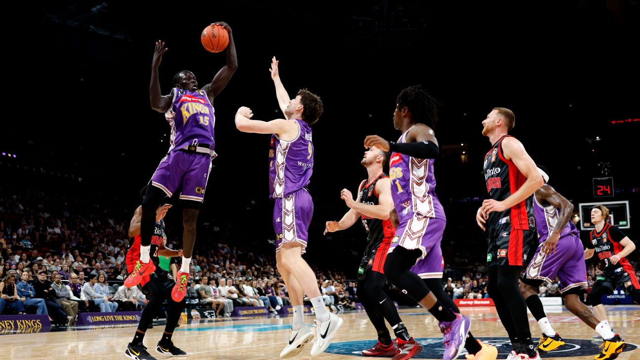 Makuach Maluach grabs a rebound for the Kings. — Article image accompanying Kings thump Wildcats, move back to top spot in NBL on WagerUp Sports News. Makuach Maluach grabs a rebound for the Kings. — Article image accompanying Kings thump Wildcats, move back to top spot in NBL on WagerUp Sports News.